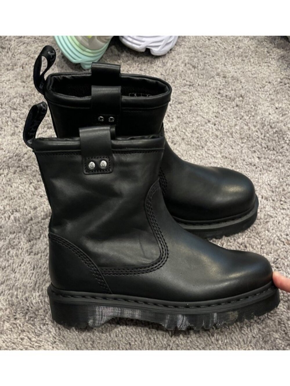 Dr. Martens Anistone Lo Leather Biker Pull-On Boots, Womens 8 Mens 7 Black NWOB